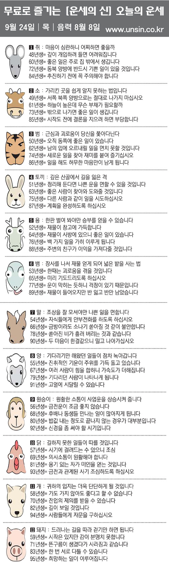 [직장인을 위한 오늘의 운세] 2020년 9월 24일 목요일(음력 8월 8일)