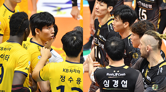 경기 도중 감정충돌이 벌어진 OK금융그룹-KB손해보험 전. 사진제공=KOVO