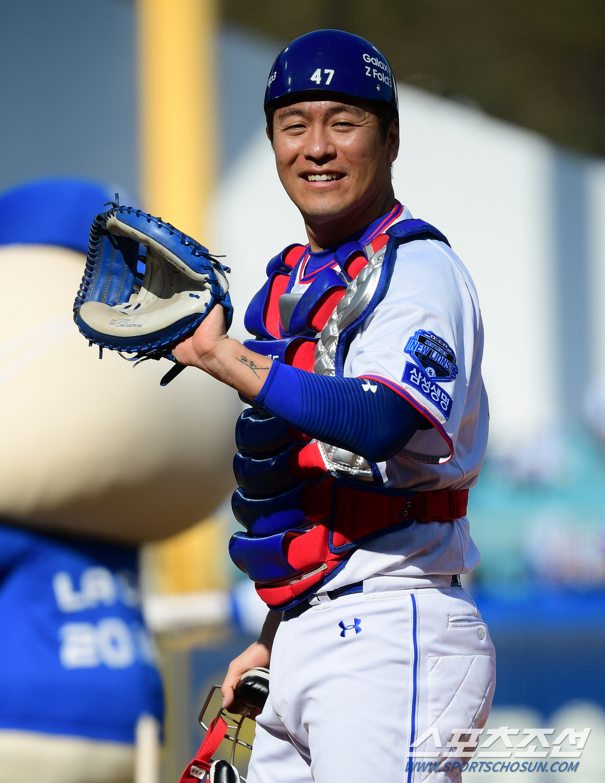 31일 대구 삼성라이온즈파크, KBO리그 KT와 삼성의 1위 결정전. 삼성 강민호가 밝게 웃고 있다. 대구=정재근 기자 cjg@sportschosun.com/2021.10.31/