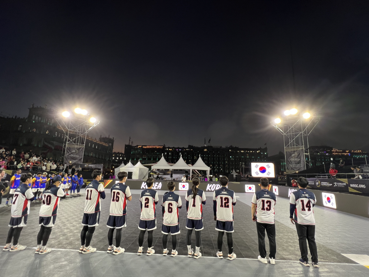 베이스볼5 월드컵 경기에 앞서 도열한 대표팀 선수들. 사진제공=대한야구소프트볼협회