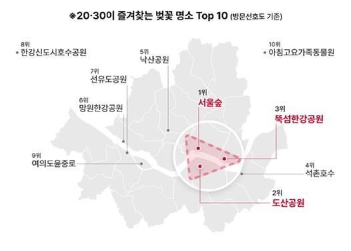 "20·30대 벚꽃 명소는 서울숲·도산공원·뚝섬"