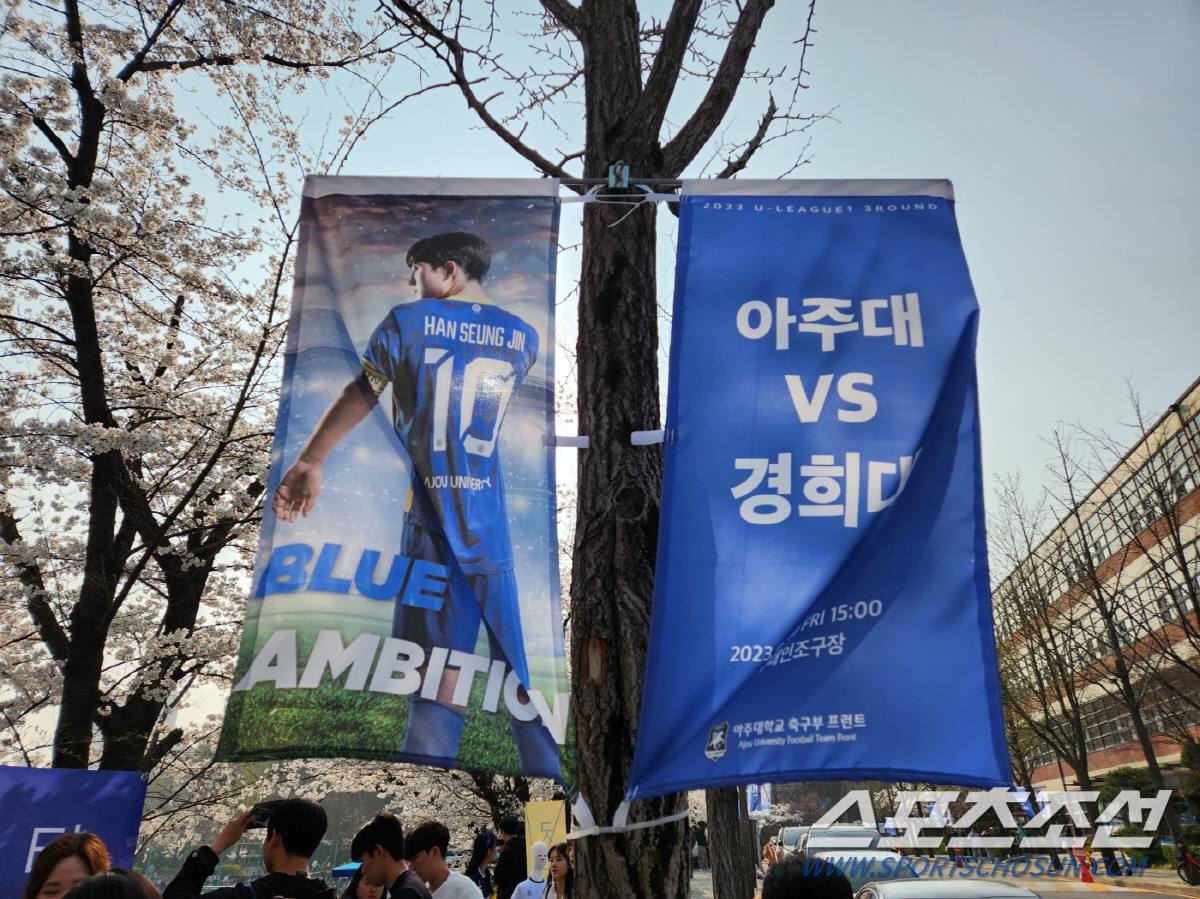 [현장스케치]수천 관중 모인 아주대 홈 개막전, 벚꽃과 함께 축구도 활짝…