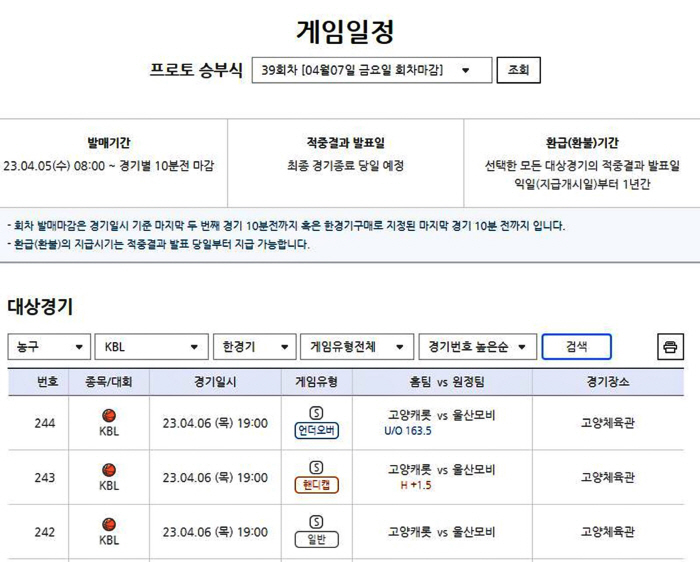 "최대 승부처" 캐롯VS모비스 오늘 6강 PO3차전,프로토 '한경기구매'…