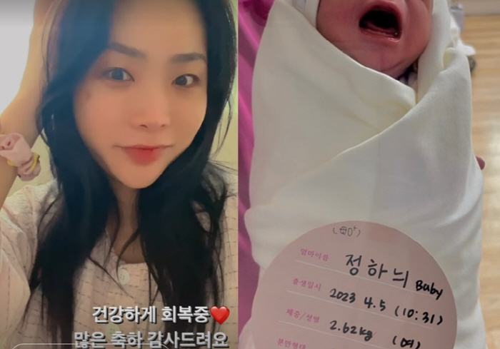 허니제이 "건강하게 회복 중" 출산 후 얼굴 첫 공개..붕어빵 딸 "어떡…