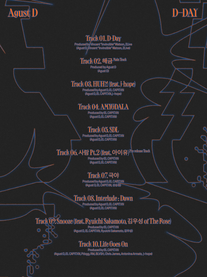 방탄소년단 슈가, 솔로 앨범 ‘D-DAY’ 트랙리스트 공개…타이틀곡은 ‘…