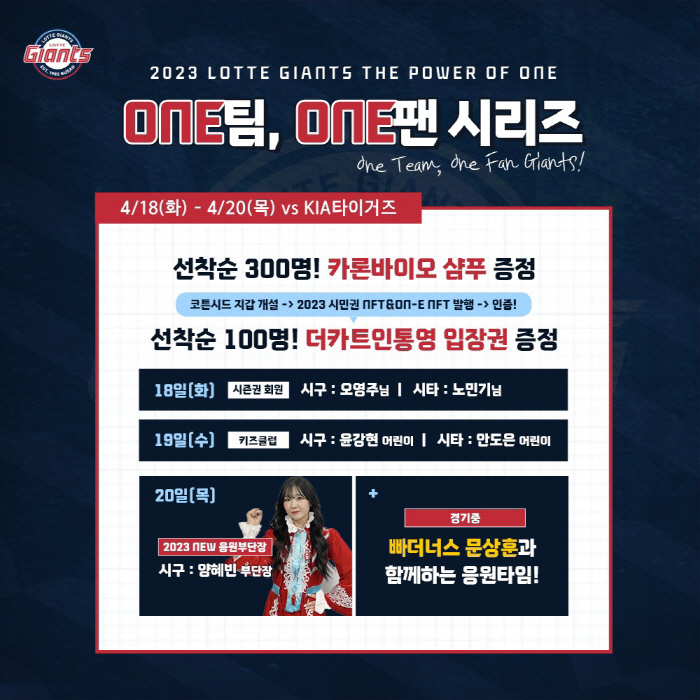 '파워오브원' 롯데, 오는 18~20일 KIA전서 '원팀 원팬 시리즈' …