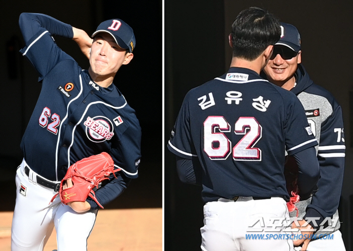 '컨디션 좋아요' 베일 벗은 김유성의 불펜피칭, 시원시원한 투구에 정재훈…