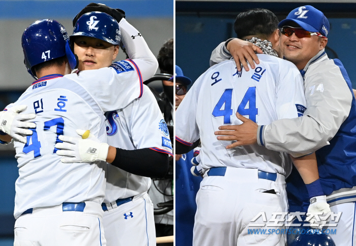기적의 역전 만루포에 달아오른 사자군단, 오재일 뜨겁게 안아준 강민호와 …