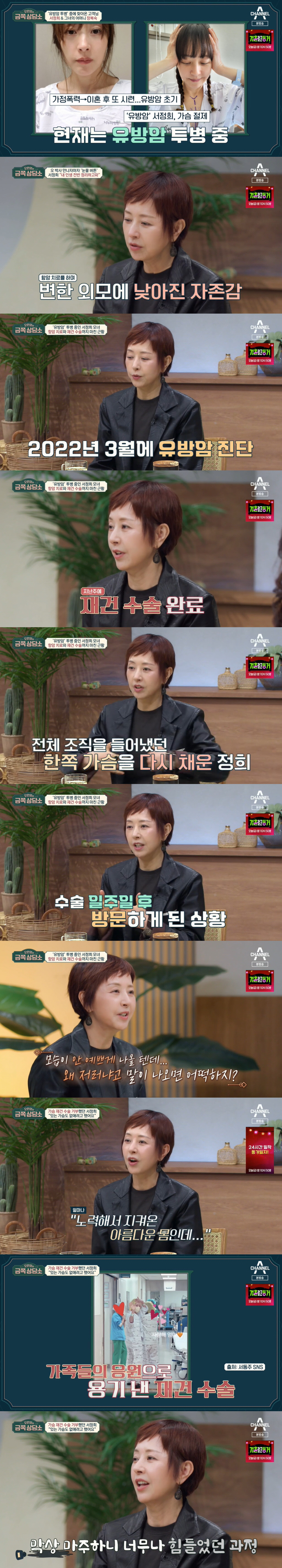 '유방암 투병' 서정희, 가슴 재건수술 고백 "생살 늘리는 과정 쉽지 않…