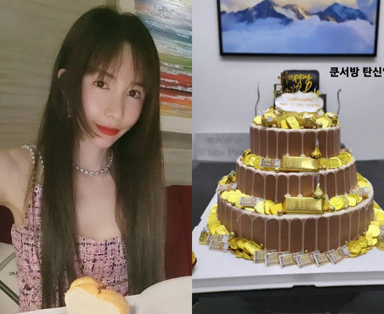신주아, ♥태국재벌 남편 생일에 '골드바+돈 3단 케이크' 준비 "쿤서방…