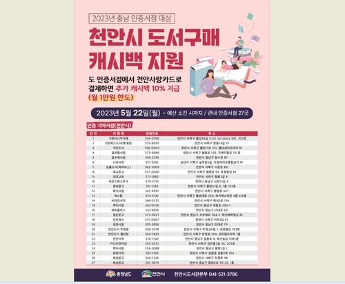 [천안소식] 천안사랑카드로 충남 인증서점서 책 사면 캐시백 10% 추가