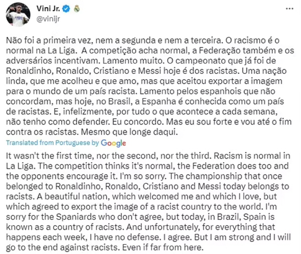 "메날두가 뛰었던 라리가, 이젠 인종차별자들의 리그가 됐다"