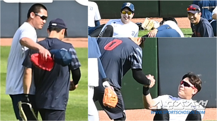 '너무 신경쓰지마~' 거인 리드오프가 만난 공룡군단 형들, 팔꿈치 통증 …