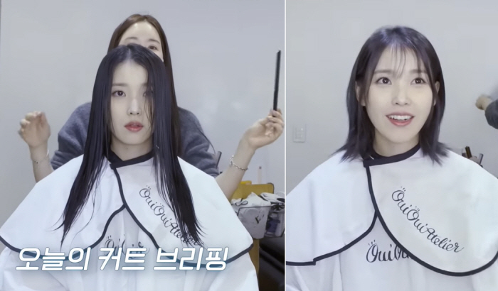 "머리 자르기 최초 공개"...'이종석♥' 아이유, 장발유→단발유 변신 …