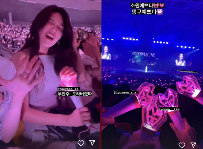 "무반주 돌았다" 수영X윤아, 태연 콘서트 제대로 즐겼다 '소시 우정★'