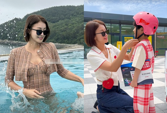 이시영, 옆에 아들 있는게 안믿겨…'허리가 한줌' 수영복 입으니 더 돋보…