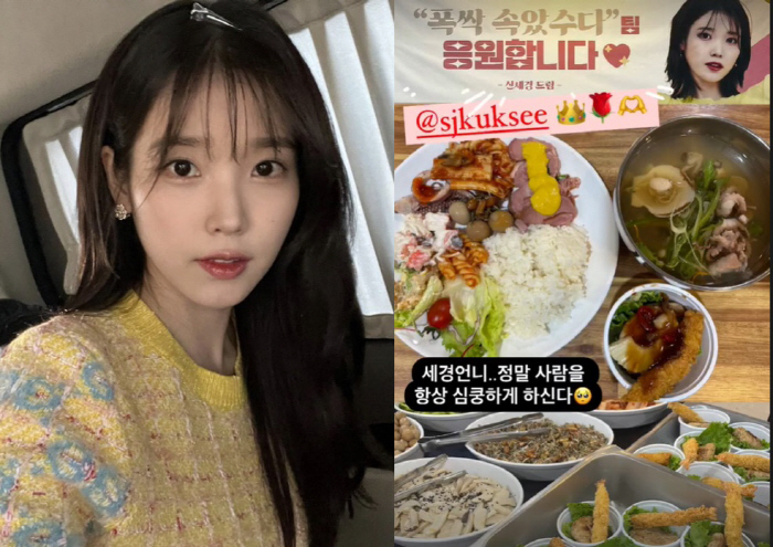 "항상 심쿵하게 해" 아이유, 연예인에 받은 '뷔페 밥차' 선물 자랑