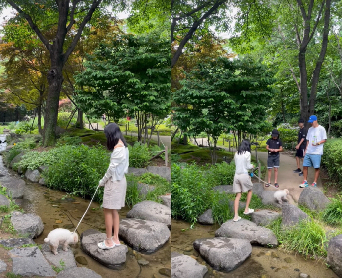 '4남매 부모' 정혜영♥션, 대가족 산책...귀요미 막내에 '시선 집중'