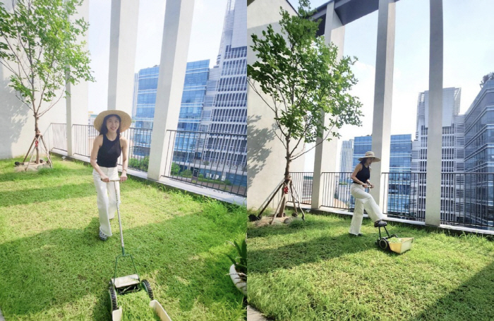 '100억 건물주' 하지원, 빌딩에 잔디밭이 있다니…밀짚모자 쓰고 정리 …