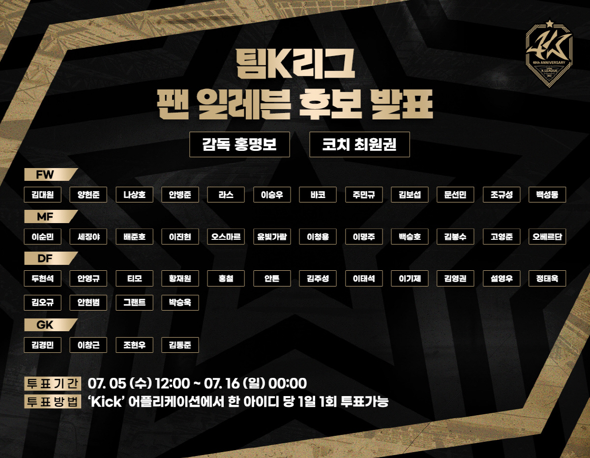 [오피셜]'챔피언' 홍명보 감독, 팀K리그 지휘봉…조규성·이승우·배준호,…
