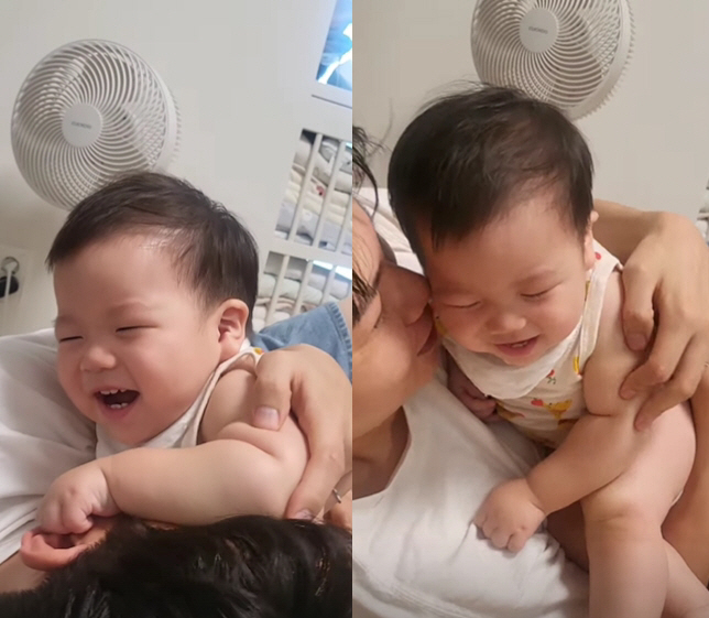 제이쓴 子, 아빠 배방구에 '꺄르르'…홍현희 가족의 '가장 행복한 순간'
