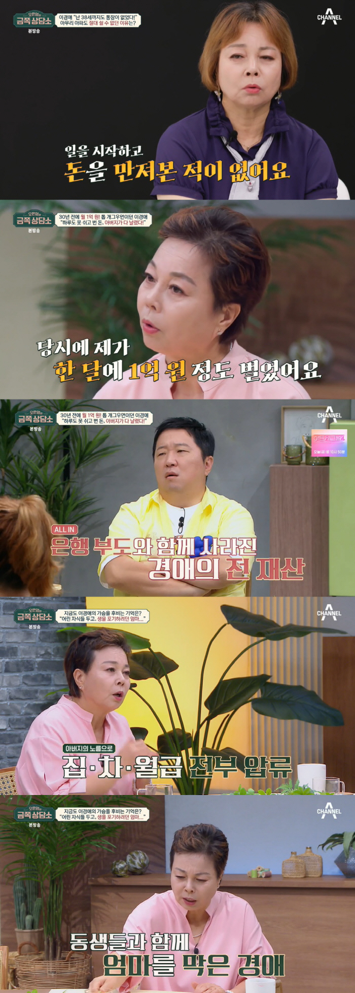 이경애 "父가 내 전재산 날려, 한달 수입만 1억원이었다" ('금쪽상담소…