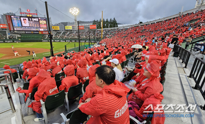 '4-4 동점' 사직 롯데-키움전, 폭우에 6회초 도중 경기중단 [부산현…