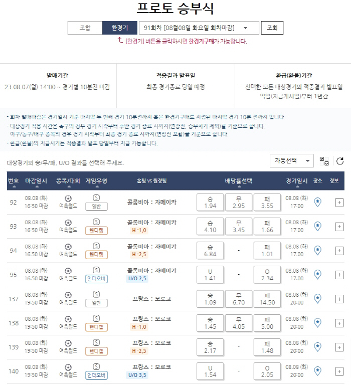 콜롬비아VS자메이카,프랑스VS모로코 女월드컵 마지막 8강진출팀은?[프로토…