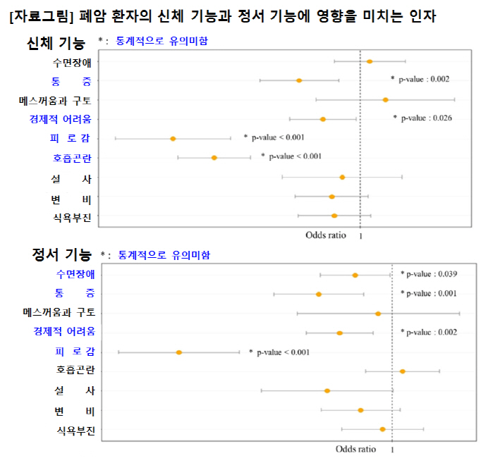 "신체·정서 기능 감소, 폐암 환자 생존에 악영향"