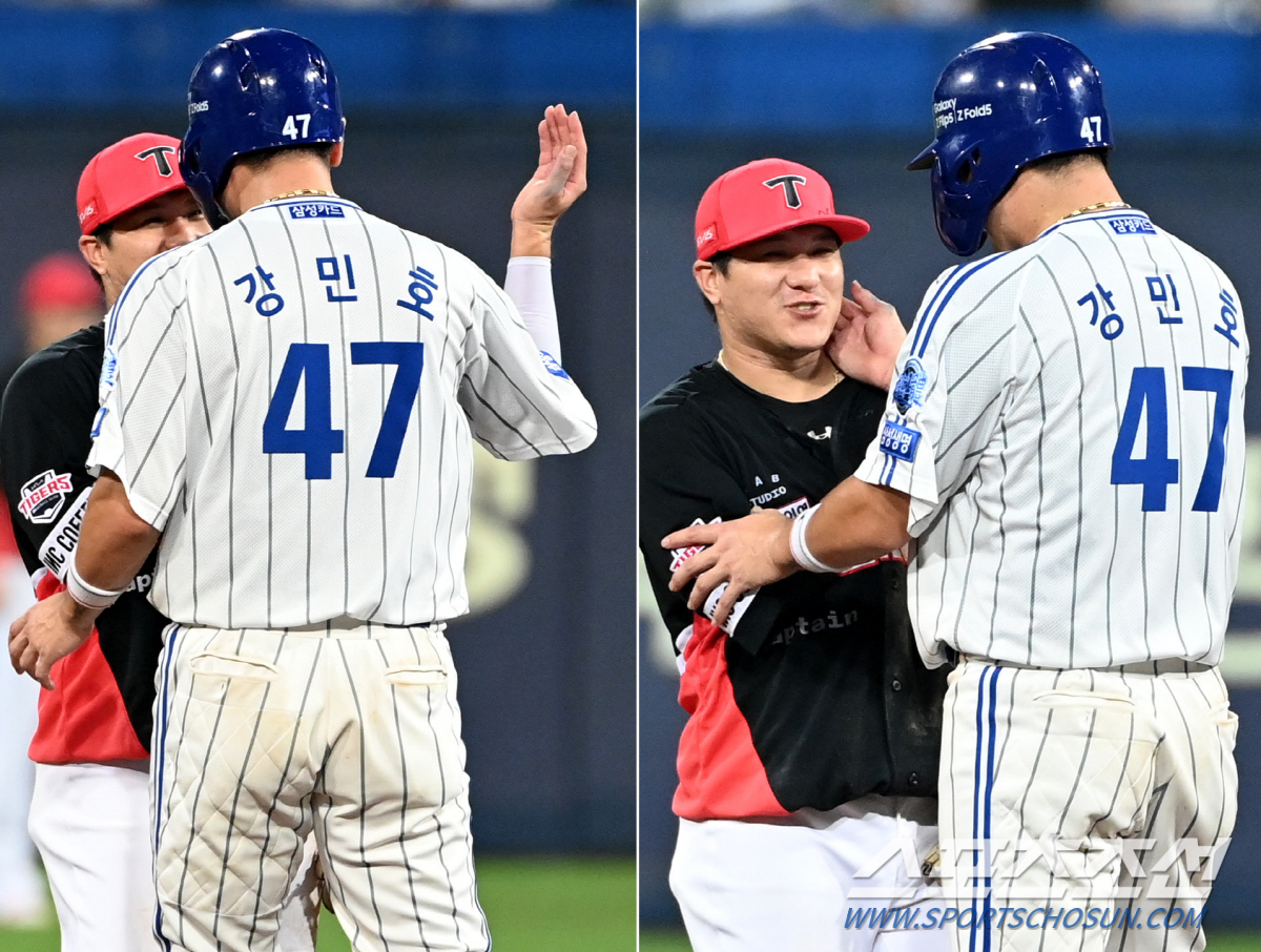 김선빈 글러브 뺏어든 강민호의 미소, 그날 2루 베이스에선 무슨 일이?[…