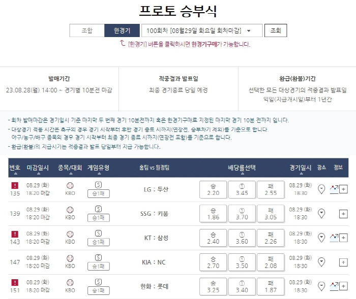 LG,두산전 승리확률 근소 우위![프로토 승부식 100회차]