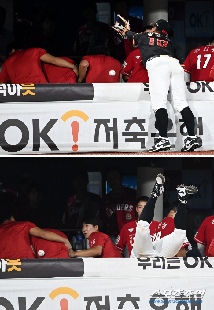 '이건 누구 다리?' 타구 잡다 상대 더그아웃으로 쓱~, 다친 팔보다 놓…