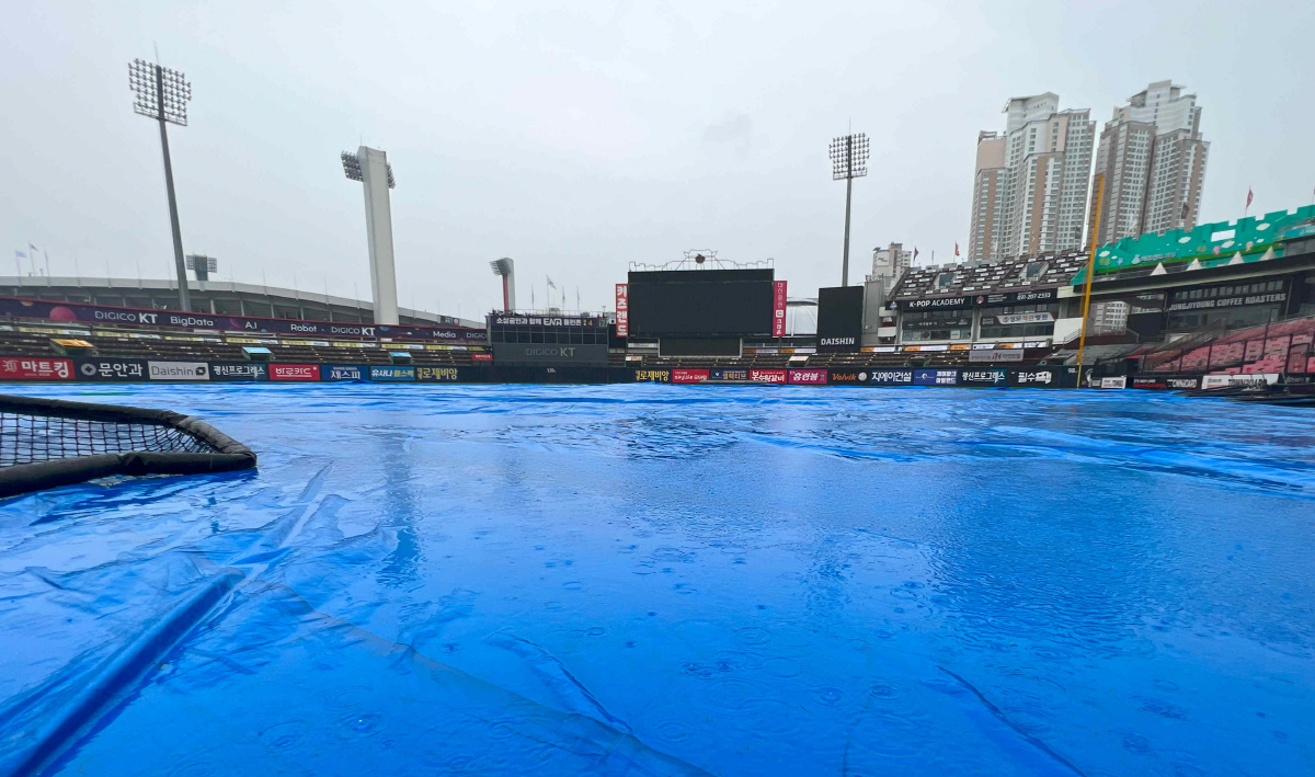 '비야 눈치 좀!' 비 때문에 취소됐던 LG-KT 맞대결이 또다시 취소 위기. 1-2위 맞대결 오늘은 볼 수 있을까?[수원 현장]