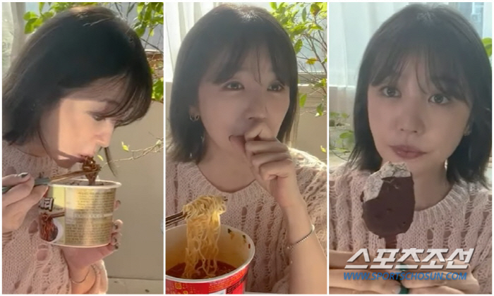 '급찐급빠' 윤은혜, 짜장 라면에 아이스크림까지 '폭풍 먹방'…"누가 말…
