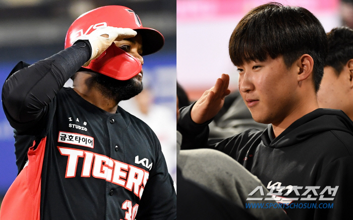 '이렇게 하는 게 맞나?' 테스형 따라 한 이의리와 윤영철, 거수경례 세…