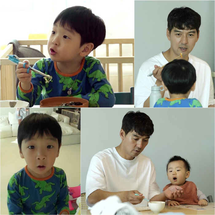 "50살이 5살한테 질 수 없지!"…이필모, 子담호와 '밥 빨리 먹기' …