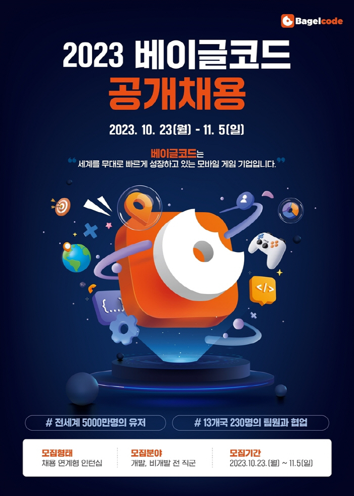 모바일게임사 베이글코드, 2023년 채용연계형 인턴십 공개채용