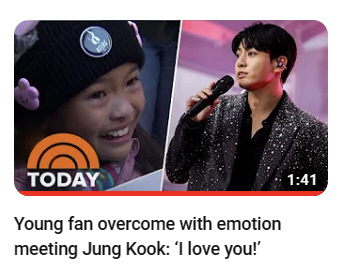 정국, NBC 투데이쇼 생방송 등장..10살 팬 오열에 "나도 사랑해"[…