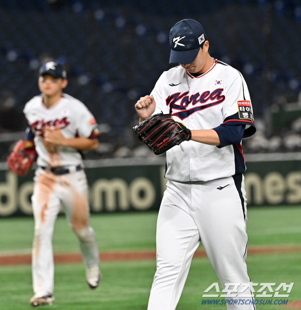 16일 일본 도쿄돔에서 열린 2023 아시아 프로야구 챔피언십(APBC) 한국과 호주의 경기. 9회초 2사 1,2루 실점 위기를 막은 정해영이 기뻐하고 있다. 도쿄(일본)=박재만 기자pjm@sportschosun.com/2023.11.16/