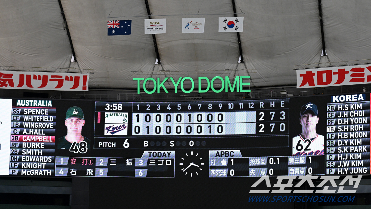 16일 일본 도쿄돔에서 열린 2023 아시아 프로야구 챔피언십(APBC) 한국과 호주의 경기. 연장전에 돌입한 1차전. 도쿄(일본)=박재만 기자pjm@sportschosun.com/2023.11.16/