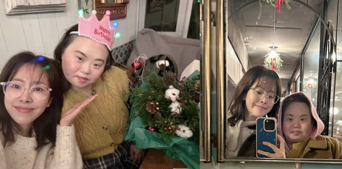 한지민, 볼 뽀뽀 받고 환한 미소…'우블' 정은혜와 친자매 케미
