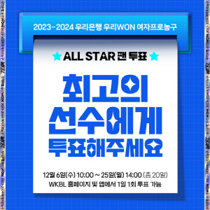내년 1월 6~7일에 열리는 여자 프로농구 올스타 페스티벌, 6일부터 팬 투표 시작