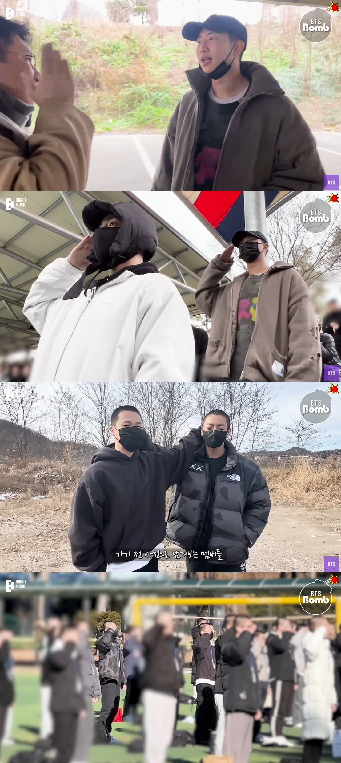 빡빡머리 어색해 만지작..RM·뷔→지민·정국, 방시혁 함께한 입대 현장 …