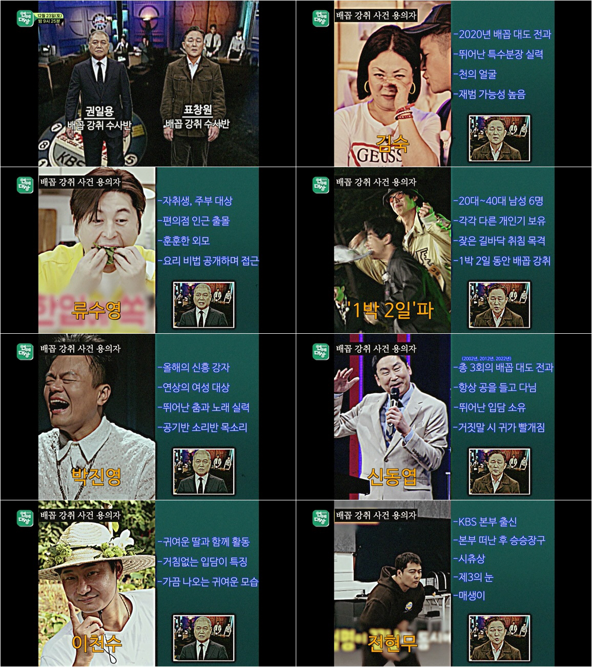 '전통강호' 김숙·1박2일·신동엽이냐, '신흥강자' 이천수·박진영·류수영…
