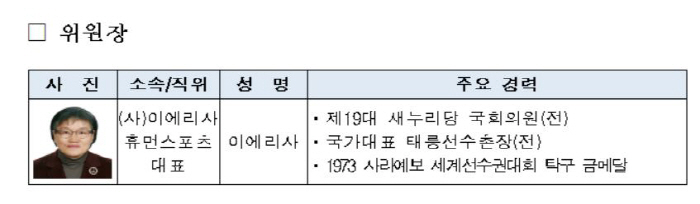 "모두의 스포츠,체육개혁의 뜻" '사라예보 영웅'이에리사 전의원,국가스포…