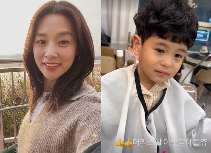 '강경준♥' 장신영, 뽀글머리 변신한 5살 정우 자랑..母 닮아 완성형 …