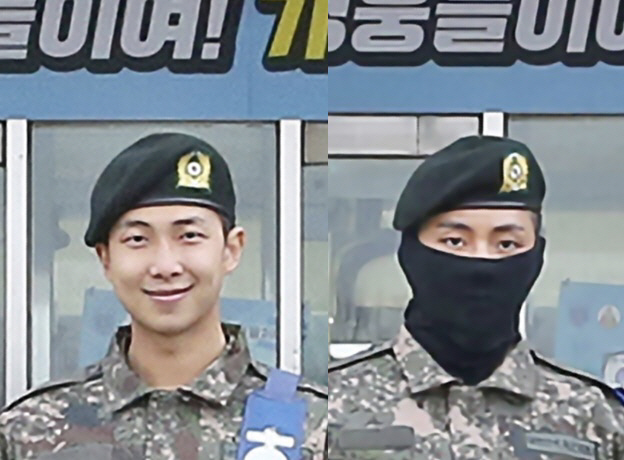 BTS RM·뷔, 훈련소 근황 포착…옅은 미소→카리스마 '늠름한 비주얼'