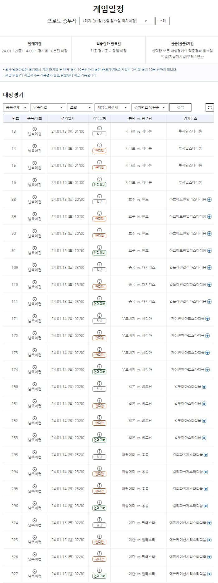 축구 카타르아시안컵 고배당 스포츠토토 게임 발매!