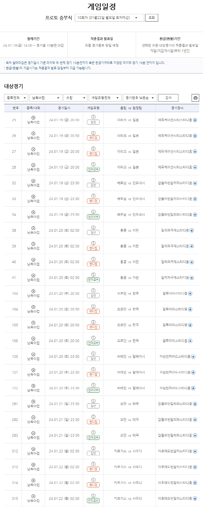 "요르단전 조합으로 대박 노려볼까"…19일부터 아시안컵 대상 프로토 승부…