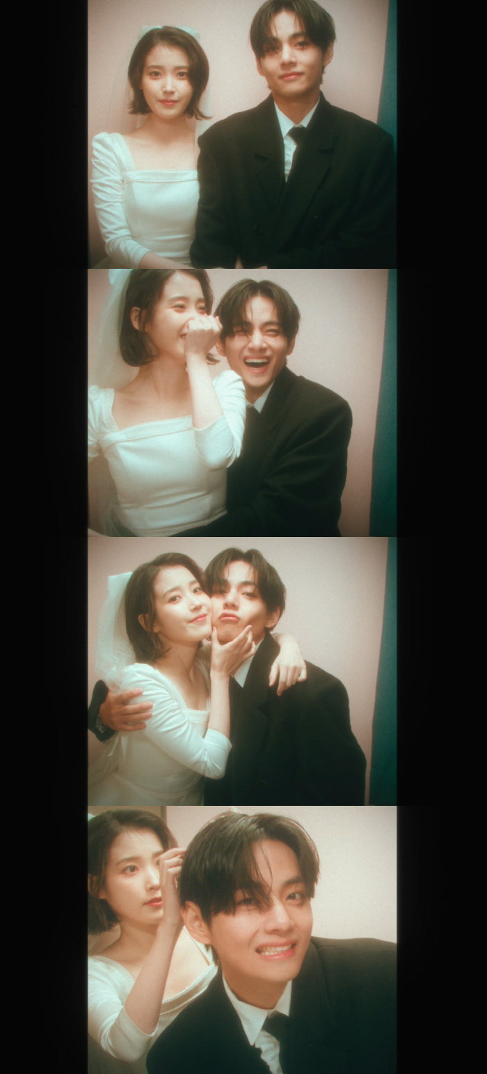 아이유, 뷔와 뺨 맞대고 부비부비..♥넘치는 웨딩 네 컷